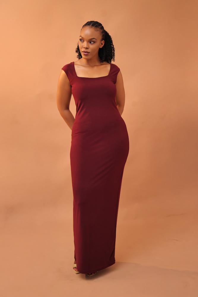 Skin low neck cap sleeve maxi