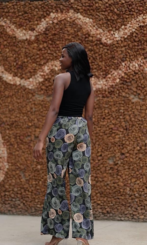 Grain garden pattern wide leg pant