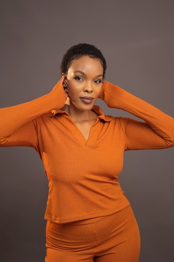 Luna Fitted Lounge Blouse — burnt orange
