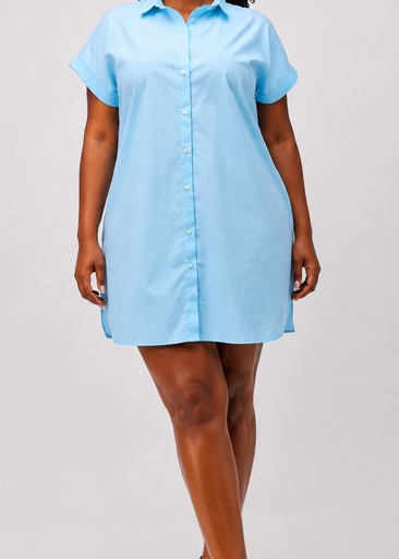 Cotton Shirt Dress — Blue