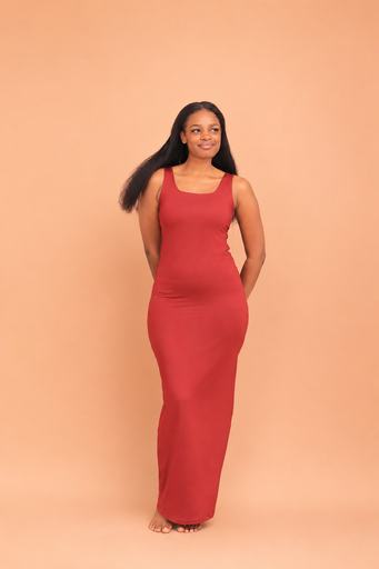 Skin Lowneck Maxi Dress — Maroon