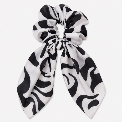 Patterned Bow Scrunchie — Black